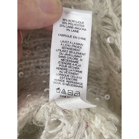 Express Women Ivory Open Cardigan Large Collar Sequins Wool Open Knit Sweater L - Picture 7 of 7